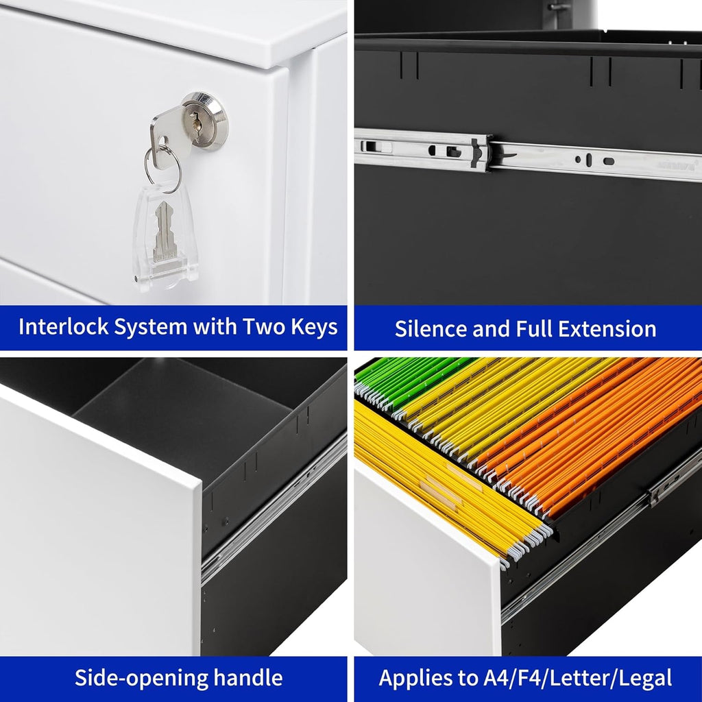 3 Drawer Mobile File Cabinet with Lock, White T53689