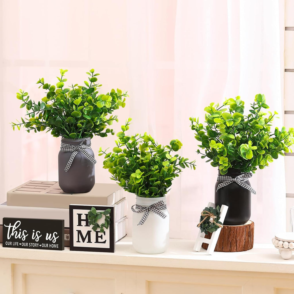 Jexine 12 Pcs Eucalyptus Mason Jar Table Centerpieces Farmhouse Tiered Tray Decor J83133