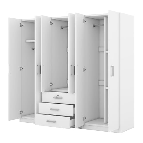 Large Wardrobe Closet 6 Doors with Drawers, Gray F431