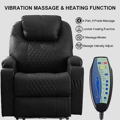 Power Recliner Chair with Heat and Massage, PU Leather, Brown Y487