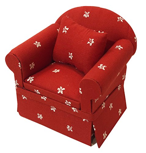 Dollhouse Sofa Armchair Upholstered, Miniature Living Room Furniture Chair, Fabric, Accessories for 6 inch Dolls, 1/12 Scale