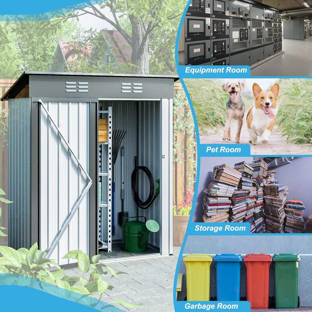 Metal Storage Shed 5x3 FT Outdoor Garden Cabinet with Lockable Doors V2911