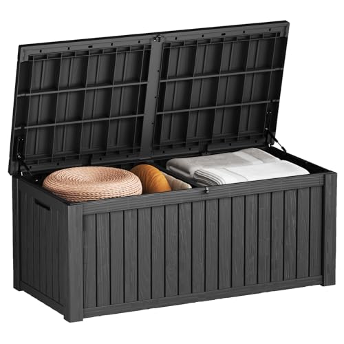 150 Gallon Outdoor Resin Deck Box Storage Waterproof Boxes Lockable UV Resistant Organization for Patio Furniture Cushions Pool Supplies Garden Tool Sports Equipment, Brown