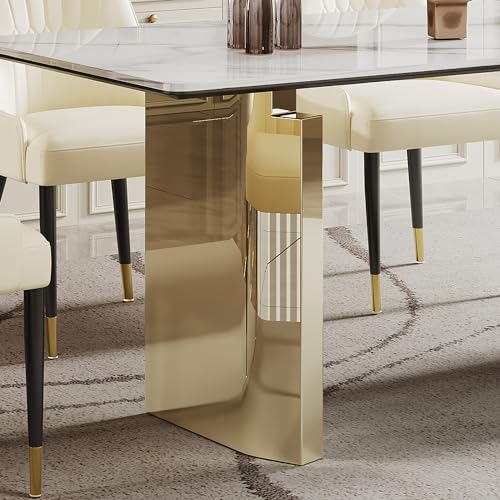 63 inch Glass Dining Table with Clear Rectangular Top and Gold Metal Legs Z19670