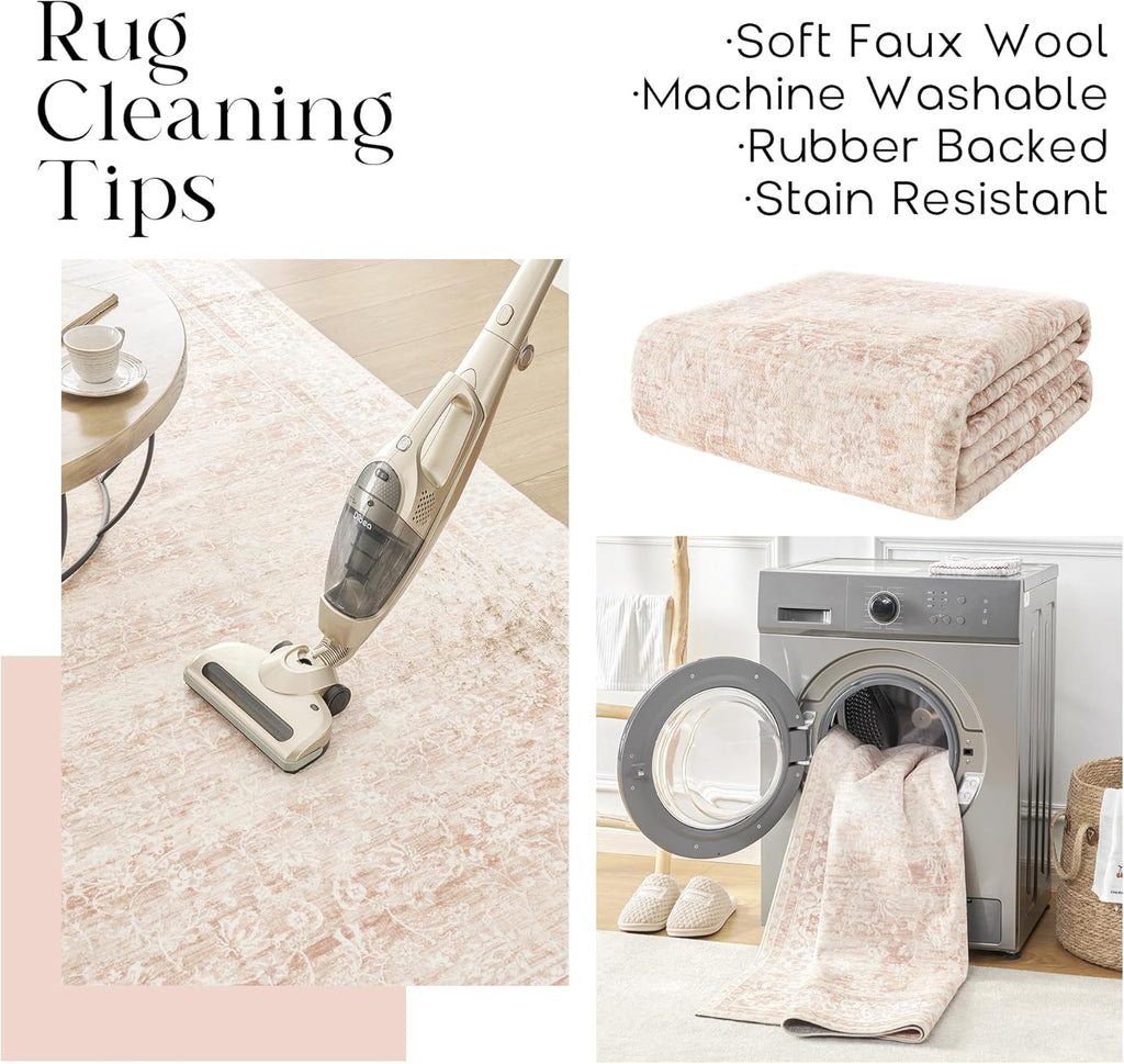 Boho Pink Floral Washable 2x3 Throw Rug S560