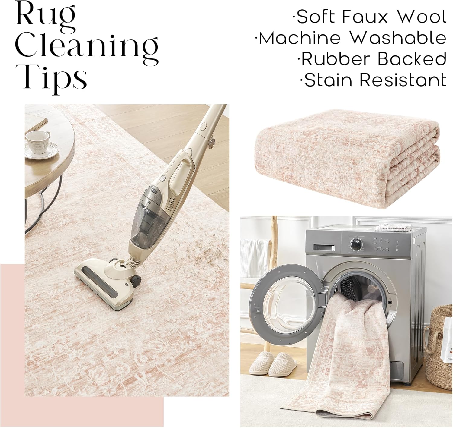 Boho Pink Floral Washable 2x3 Throw Rug S560