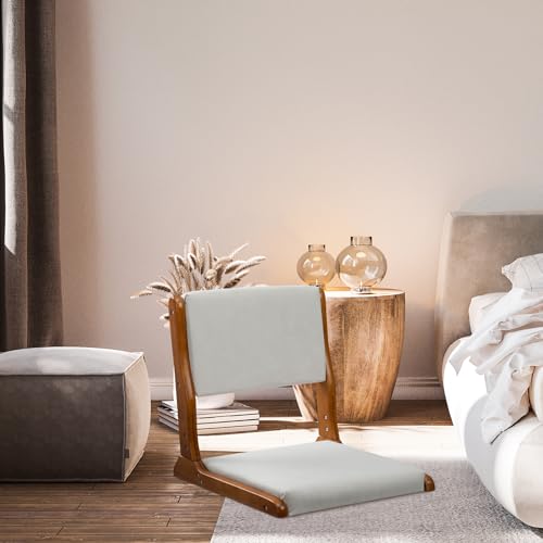 HollyHOME Floor Chair with Back Support Foldable Japanese Tatami Chair Beige F11303