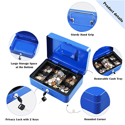 xydled Cash Box with Money Tray and Key Lock, Metal, Black P673433