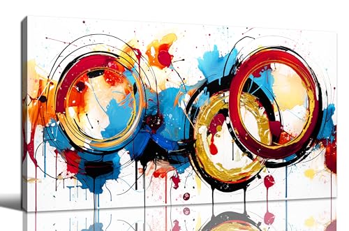 Colorful Abstract Canvas Wall Art for Living Room - Blue and Red Wall Art for Bedroom Women Ready to Hang Size 24" x 48"