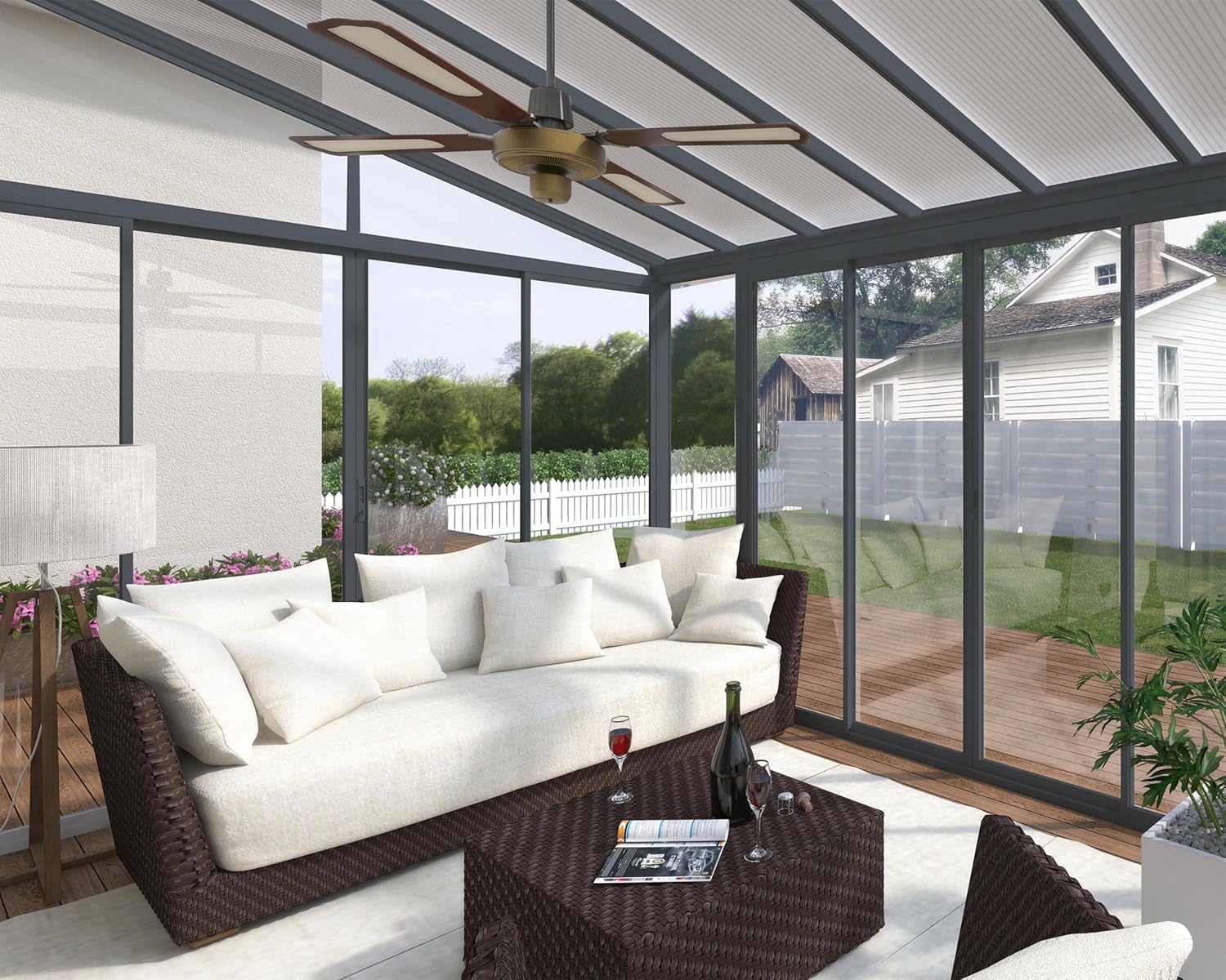 Palram Canopia SanRemo 13x14 Enclosed Patio Cover with Screen Doors, Gray U9420