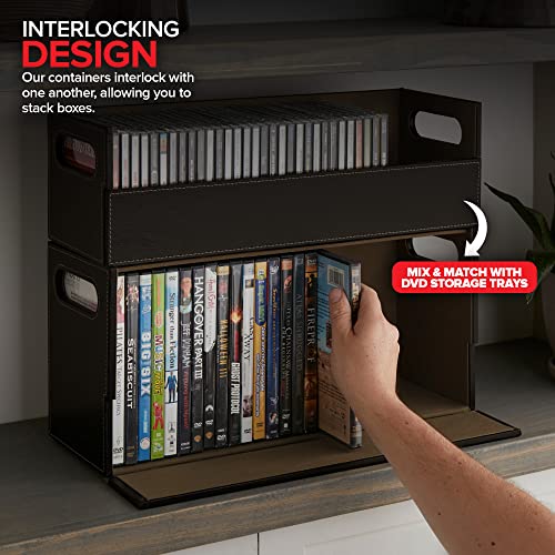 Stock Your Home CD Storage Box Organizer for DVDs and Cassette Tapes, Faux Leather Black E335853