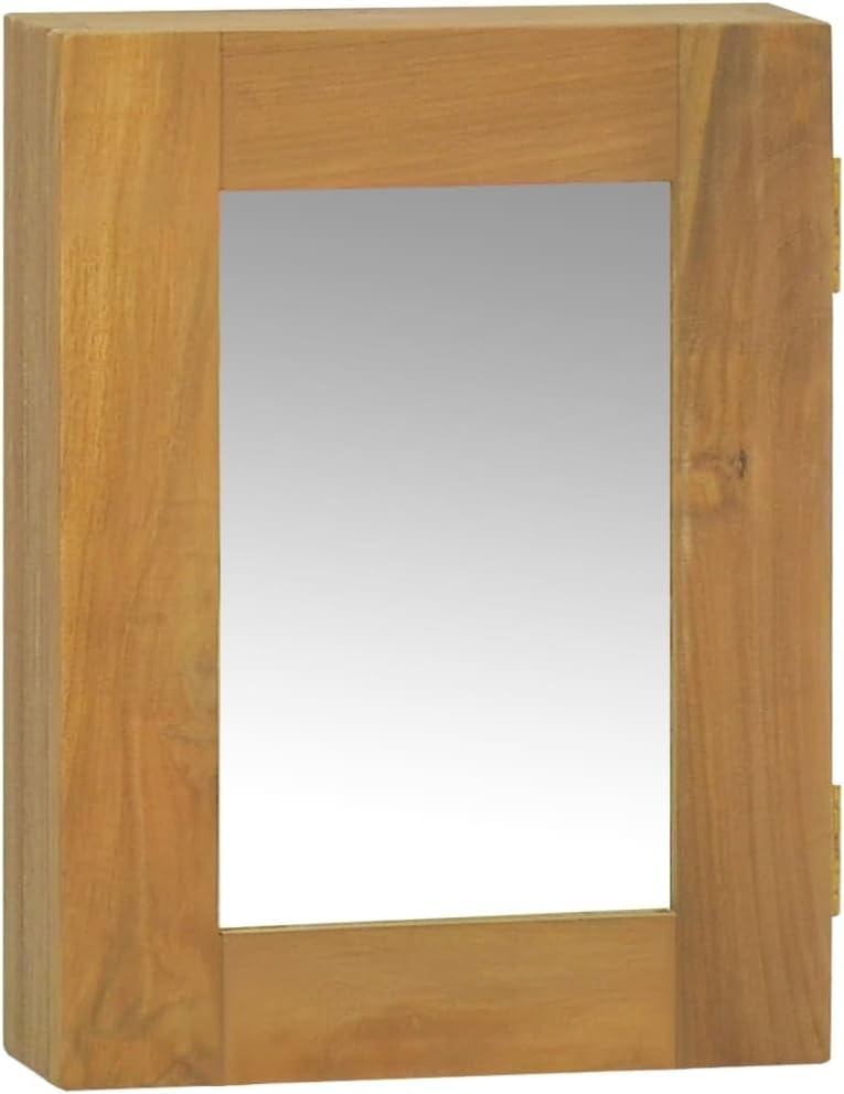 SecondBoy Natural Wood Grain Finish Wooden Storage Cabinet Teak Wall Cabinet Single Mirror Door Double Compartment Shelf
