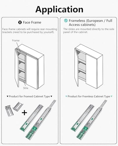 1 Pair Soft Close Drawer Slides 12-22 inch Full Extension Side Mount O84085