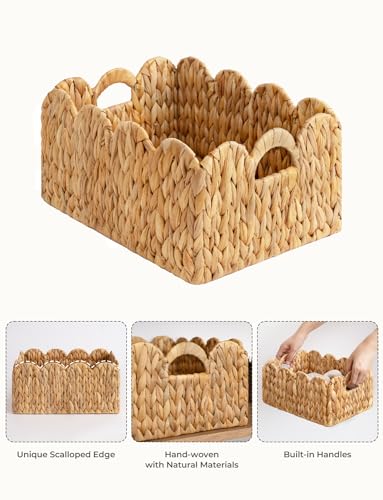 StorageWorks Scalloped Wicker Basket with Handles, Set of 2 G24543