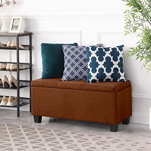 Large Storage Ottoman Folding Bench Set, 3 in 1 Upholstered Linen, Dark Blue L581