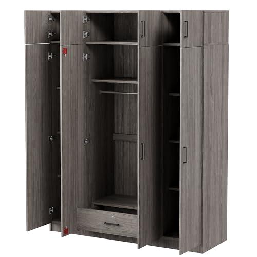 Modern 3-Door Wardrobe with Mirror and Drawers, White F320