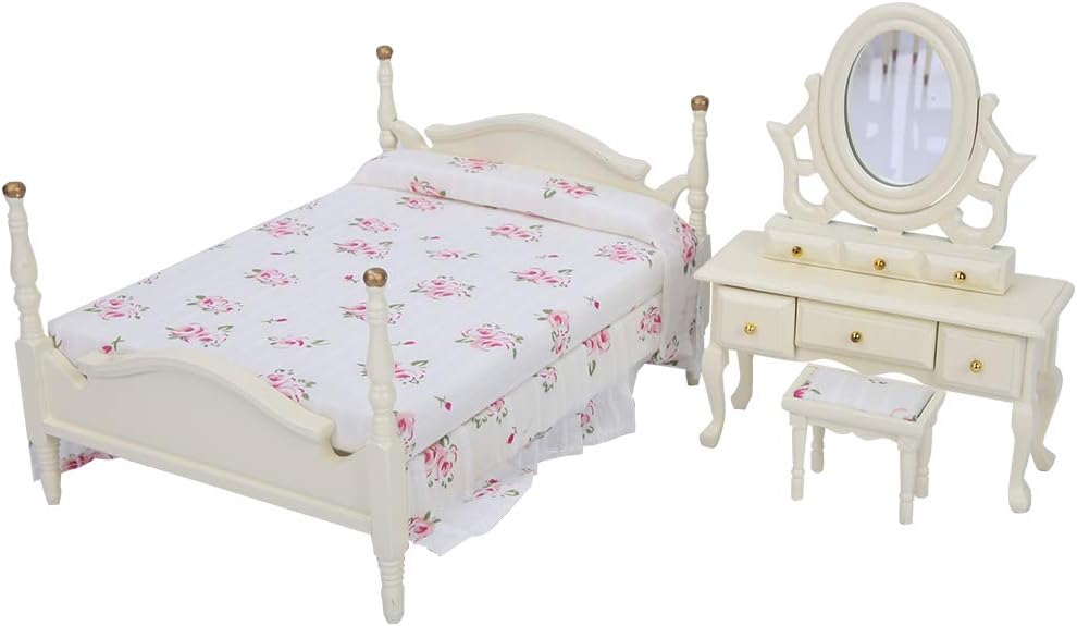 Wooden Dollhouse Miniature Bedroom Furniture Set O36360