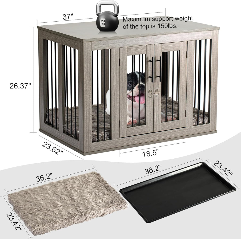 Furniture Style Dog Crate Medium with Washable Bed, Wooden End Table Kennel R98415