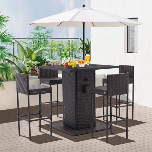 5-Piece Outdoor Wicker Bar Set with Stools (Grey) H9492