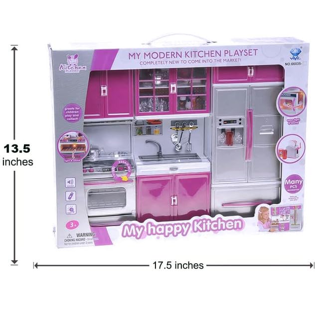 Doll Kitchen Playset for Kids, 4-in-1 with Lights & Sounds M552