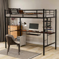MERITLINE Metal High Loft Bed, Twin Study Loft Bed with Desk and Storage Shelf, Safety Rail and Ladder, Loft Bed for Children (Black with Keyboard Tray)
