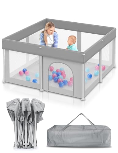 Foldable Baby Playpen 50""×50"", Playard for Babies and Toddlers, Portable Safety Baby Fence Lightweight,No Installation, Indoor & Outdoor Baby Playpen with Ocean Balls*50, Orange