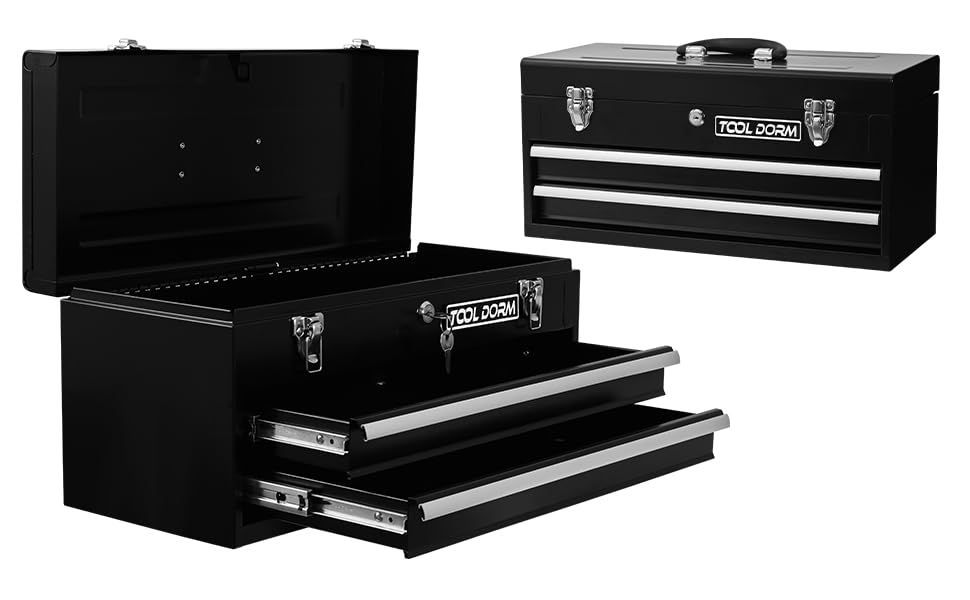 20.3" Metal Tool Box with Drawer, Steel, Lockable, Black K22053