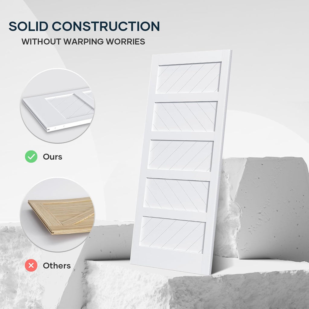 EaseLife 36in x 84in White Barn Door with Sliding Hardware Kit, MDF, 5-Panel E2923