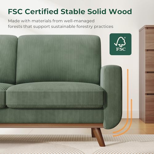 Vesgantti 68" Loveseat Sofa Green Corduroy Couch with Spring Cushion S558