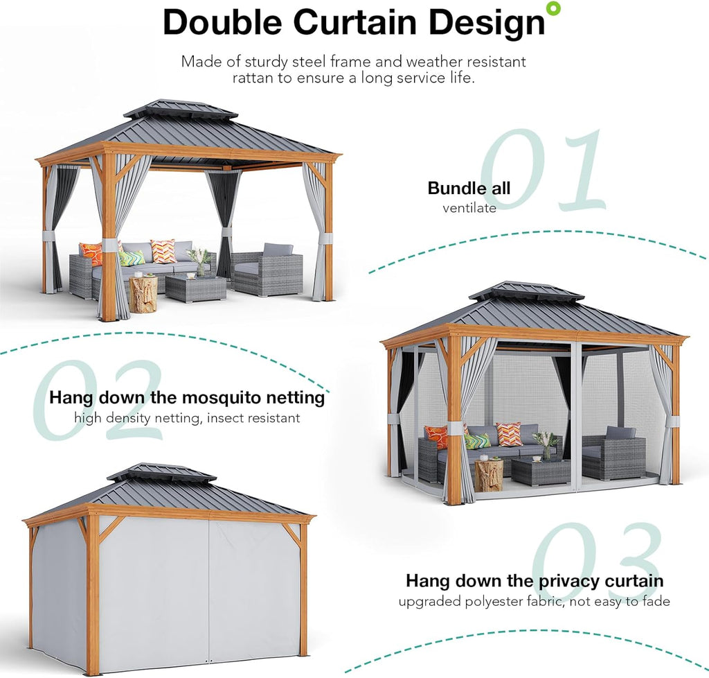Patiorama 10' x 12' Hardtop Gazebo with Galvanized Steel Roof, Grey N3668