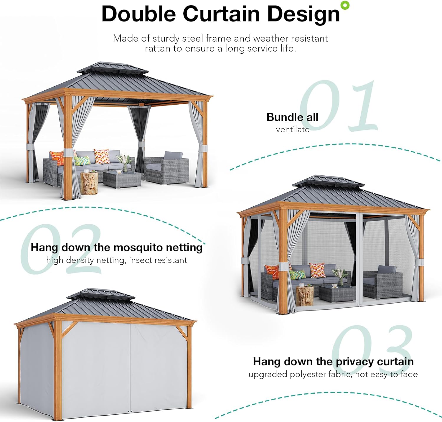 Patiorama 10' x 12' Hardtop Gazebo with Galvanized Steel Roof, Grey N3668