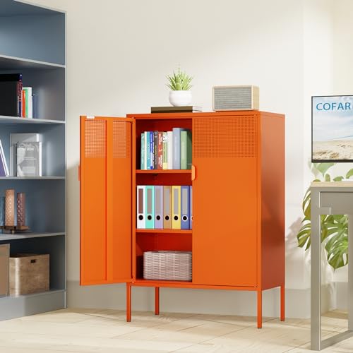 Metal Storage Sideboard with Adjustable Shelves, Orange, 47" O3745