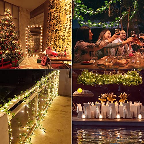 Fake Vines for Room Decor Artificial Ivy Garland with 100 LED String Light Hanging Plants Faux Greenery Leaves Bedroom Aesthetic Decor for Home Garden Wall Wedding (6Pack with 100LED) S98010