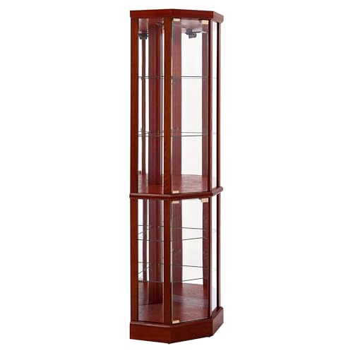 Lighted Corner Curio Cabinet with Tempered Glass Door, Walnut N1824