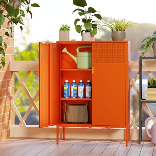 Metal Storage Sideboard with Adjustable Shelves, Orange, 47" O3745