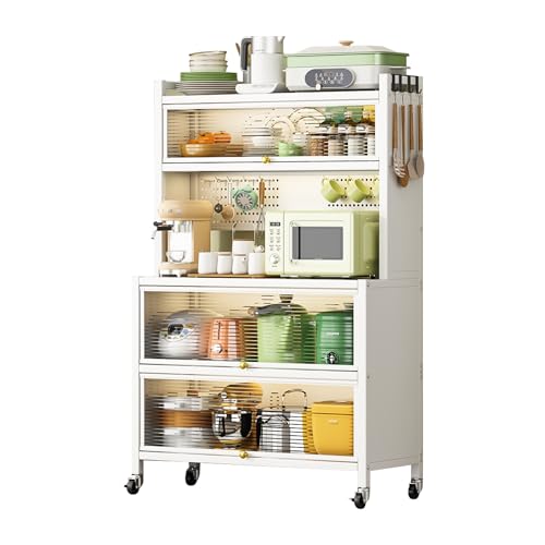Kitchen Bakers Rack, Microwave Cart with Storage and Doors, White U2782