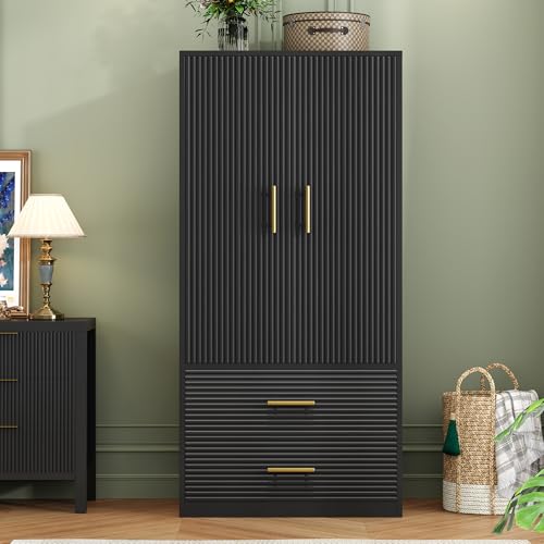White Armoire Wardrobe Closet with 2 Doors and Drawers K510