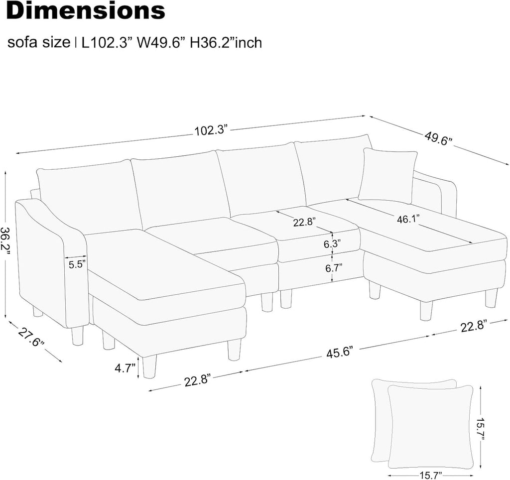 Belffin U Shaped Sectional Sofa Velvet with Reversible Chaises and Ottomans, Beige P2819