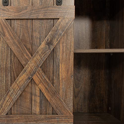 Yoglad Wooden Farmhouse TV Stand with Sliding Barn Doors, 53.9 Inch Entertainment Center D60898