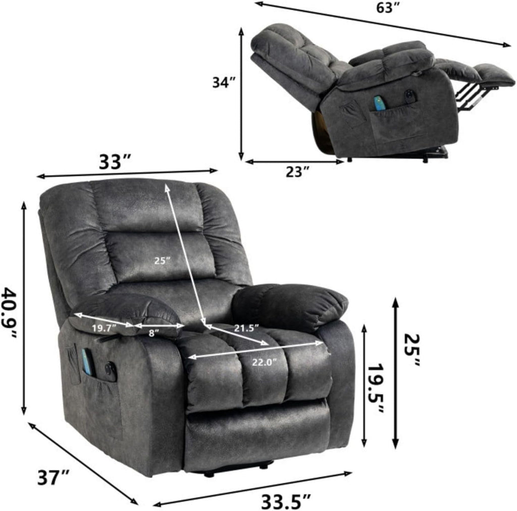 Large Fabric Power Lift Recliner Chair for Elderly with Heat and Massage E672690