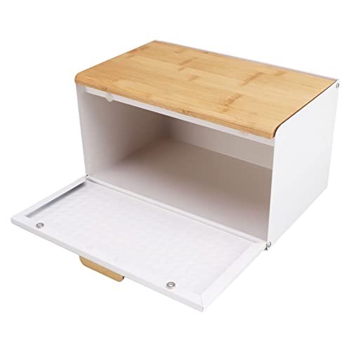 IUIBMI Wooden Bread Box Vintage Large Capacity with Lid White E681577