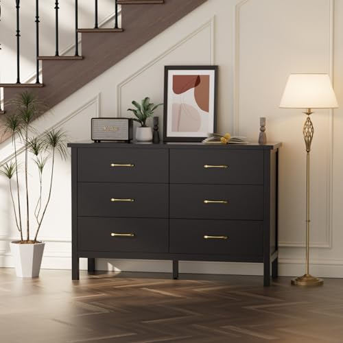 7 Drawer Dresser White with Gold Handles for Bedroom R89792