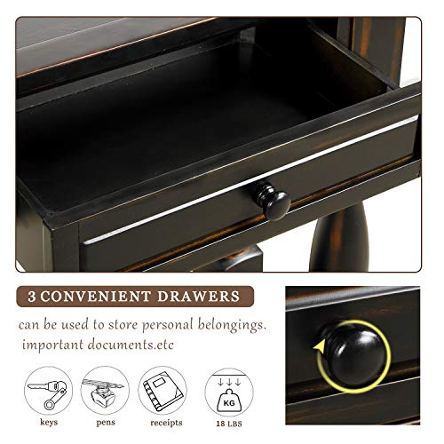 Solid Wood 64" Console Table with 3 Drawers and Bottom Shelf N538