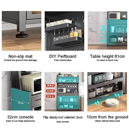 Kitchen Storage Cabinet with Drawers, Microwave Stand, Flip Door and Pegboard, Gray E3594