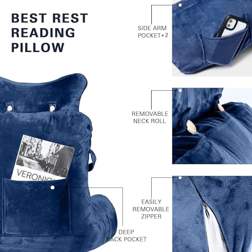 Reading Pillow Extra Large 31" with Detachable Neck Roll for Bed or Couch C8591