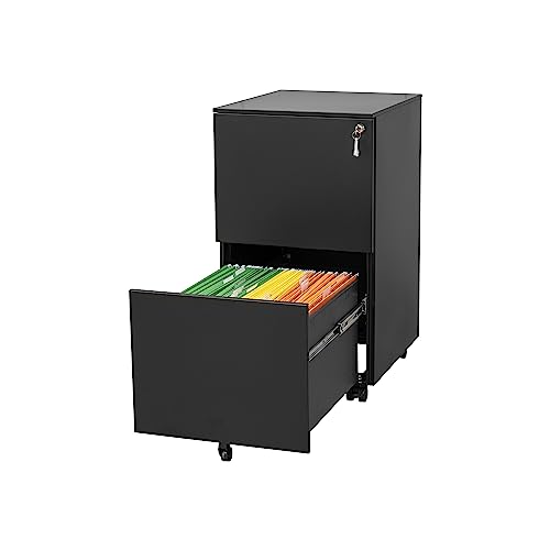 2-Drawer Mobile File Cabinet with Lock, Rolling Metal Filing Cabinet for Office, White H93309