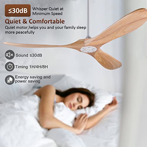 Solid Wood 60 inch Ceiling Fan with Remote Control for Indoor Outdoor G273364