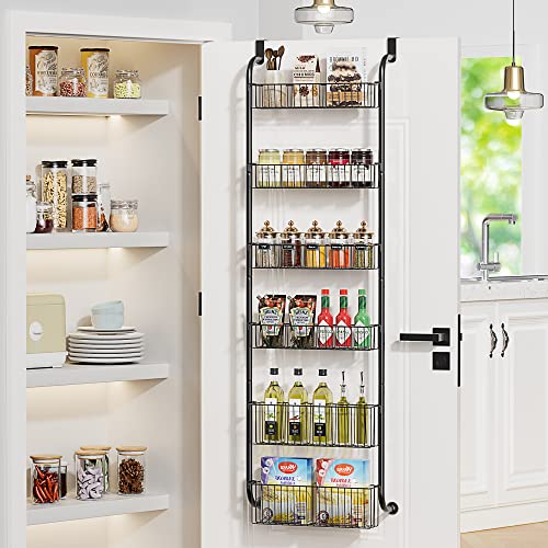 TIMEBAL 8 Tier Over the Door Pantry Organizer, and Storage Rack with 8 Full Baskets, Metal Hanging & Wall Mounted Kitchen Storage Spice Rack, Bathroom Over Door Organizer-White