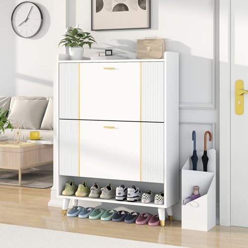 Shoe Storage Cabinet with 3 Flip Drawers, White X782433