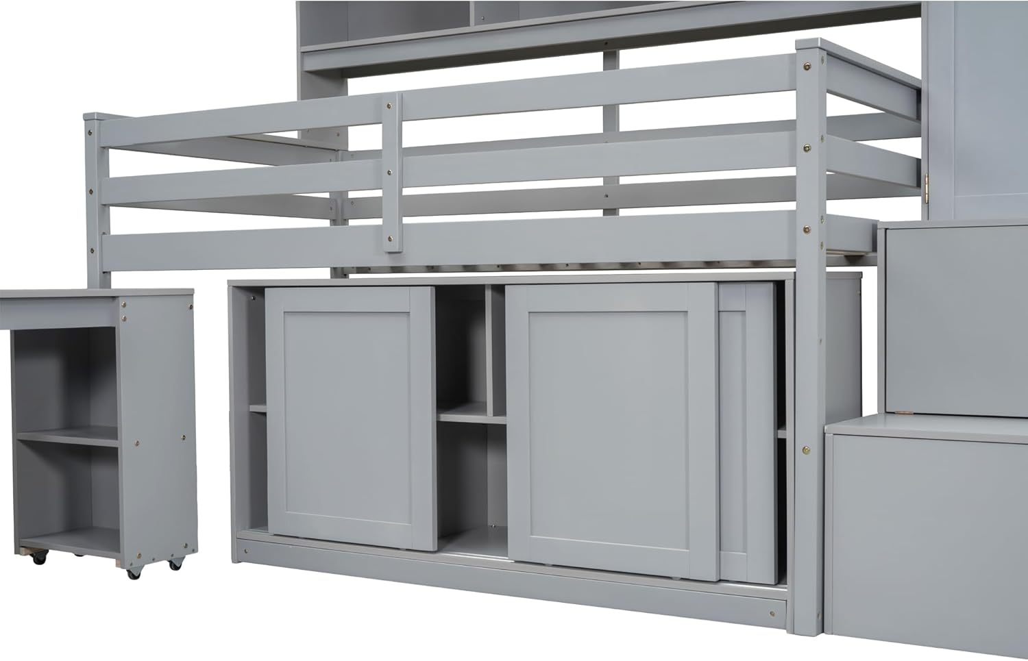 Twin Size Loft Bed for Kids with Desk, Storage Stairs and Wardrobe, Gray P5870